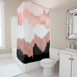 Girona Modern Rose Gold Pink Glitzer Pinselstrich Duschvorhang