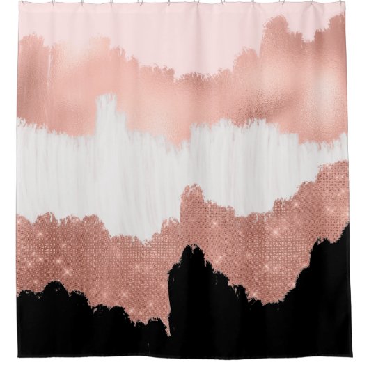Girona Modern Rose Gold Pink Glitzer Pinselstrich Duschvorhang (Vorderseite)