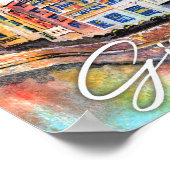 Girona Spanien Aquarellbilder Poster (Ecke)