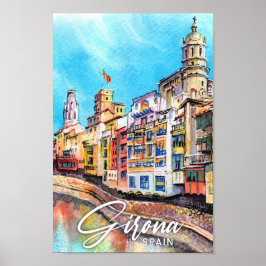 Girona Spanien Aquarellbilder Poster
