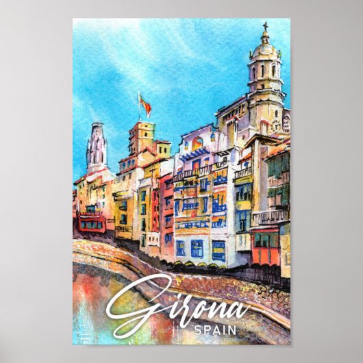 Girona Spanien Aquarellbilder Poster (Vorne)