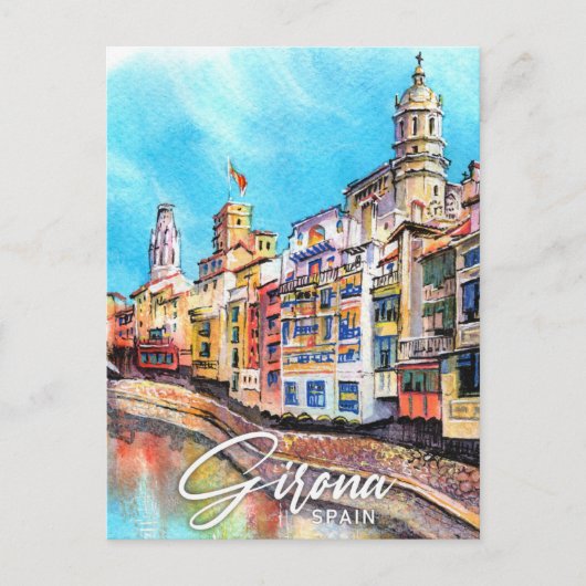 Girona Spanien Aquarellbilder Postkarte (Vorderseite)