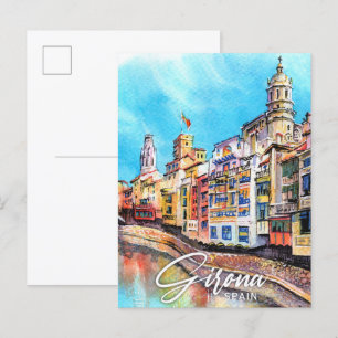 Girona Spanien Aquarellmalerei Reise Postkarte