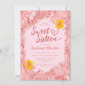 Girona Tropical Pastel Pink Floral 16 . Geburtstag Einladung
