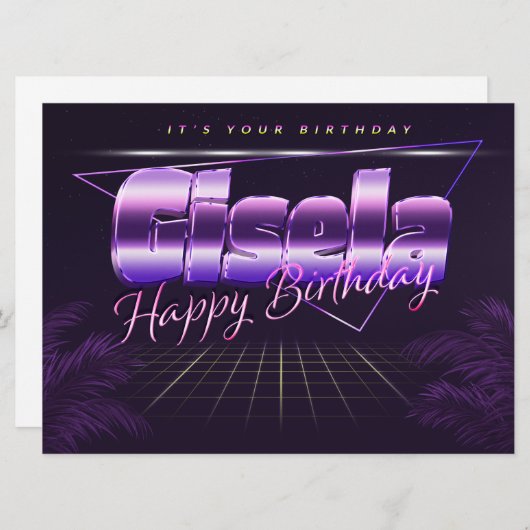 Gisela Name Vorname lila retro Karte Geburtstag (Vorne/Hinten)