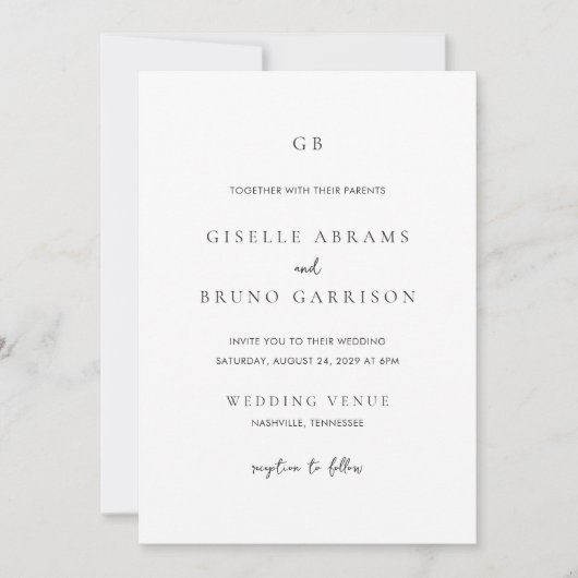 Giselle Classic Monogram Elegant Wedding Einladung (Vorderseite)