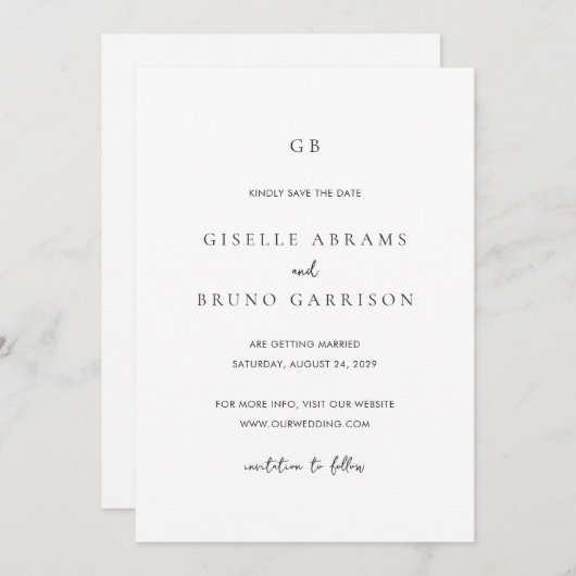 Giselle Classic Monogram Elegant Wedding Save The Date (Vorne/Hinten)
