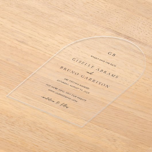 Giselle Monogram Elegant Wedding Save the Date Acryleinladungen (Ablage )