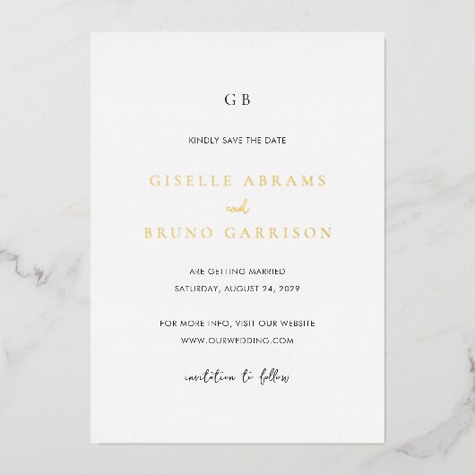 Giselle Monogram Elegant Wedding Save the Date Folieneinladung (Vorderseite)
