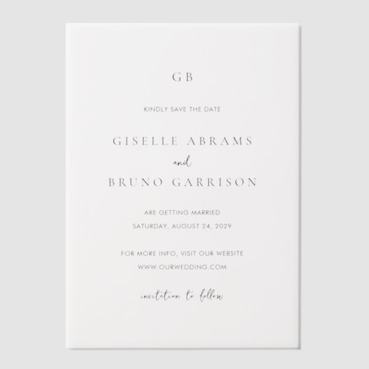 Giselle Monogram Elegant Wedding Save the Date Pergament Einladungen (Vorderseite)