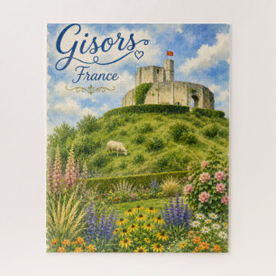 Gisors Frankreich Schloss Normandie Aquarell Puzzle