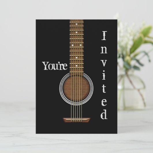 GITARERINVITATION - Akustikschwarz - Mehrzweck Einladung (Stehend Vorderseite)