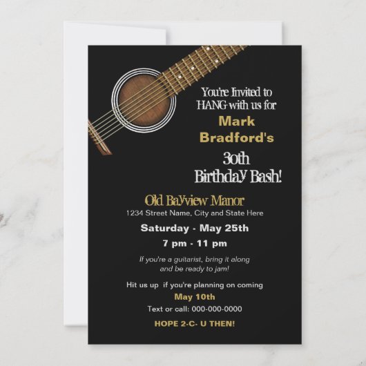 GITARERINVITATION - Akustikschwarz - Mehrzweck Einladung (Rückseite)