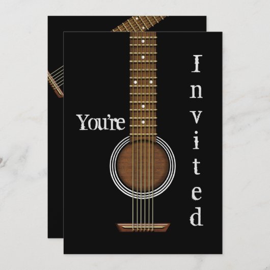 GITARERINVITATION - Akustikschwarz - Mehrzweck Einladung (Vorne/Hinten)
