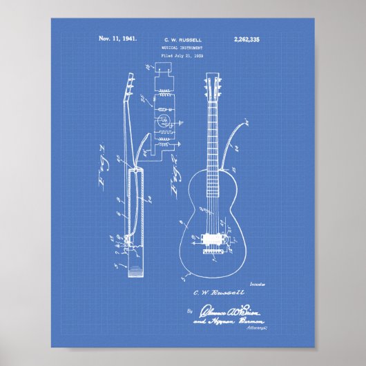 Gitarre 1941 Patent Art Blueprint Poster (Vorne)