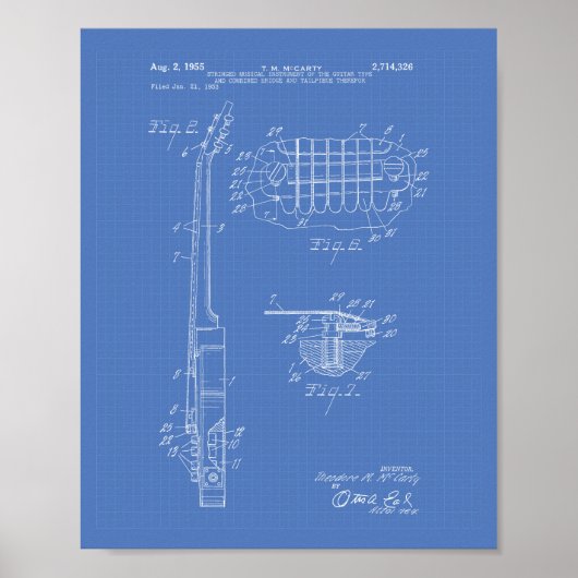 Gitarre 1955 Patent Art Blueprint Poster (Vorne)