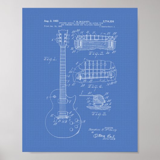 Gitarre 1955 Patentart - Blueprint Poster (Vorne)
