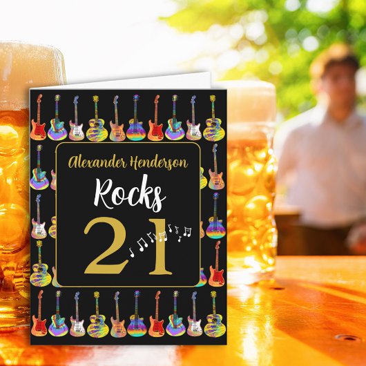 Gitarre 21. Geburtstag Schwarz und Gold Karte