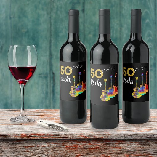 Gitarre 50 Rocks 50. Geburtstagsparty Weinetikett