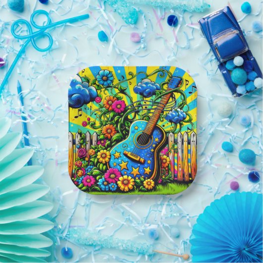Gitarre Art Pappteller (Party)