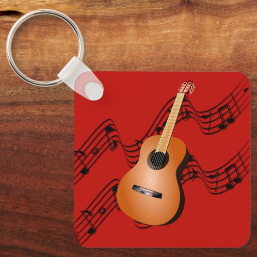 Gitarre auf hellrotem Hintergrund Schlüsselanhänger (Vorderseite)