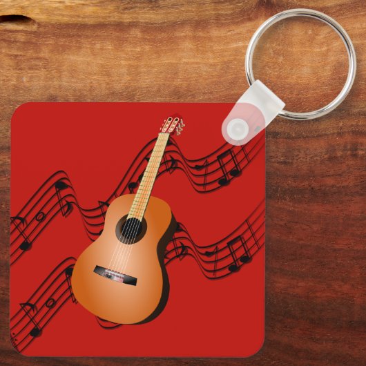 Gitarre auf hellrotem Hintergrund Schlüsselanhänger (Rückseite)