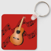 Gitarre auf hellrotem Hintergrund Schlüsselanhänger (Rückseite)