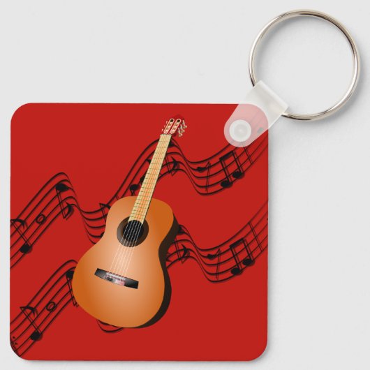 Gitarre auf hellrotem Hintergrund Schlüsselanhänger (Rückseite)