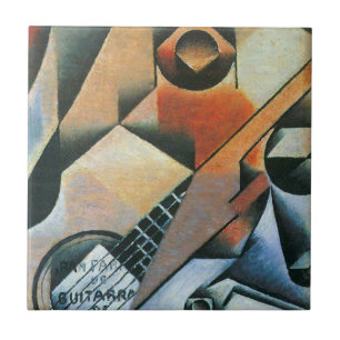 Gitarre (Banjo) und Brille, Juan Gris, Vintage Art Fliese