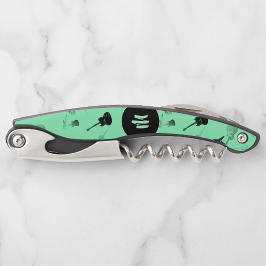 Gitarre Bass Jazz Rock Aqua 1 Monogram Korkenziehe Kellnermesser (Vorderseite)