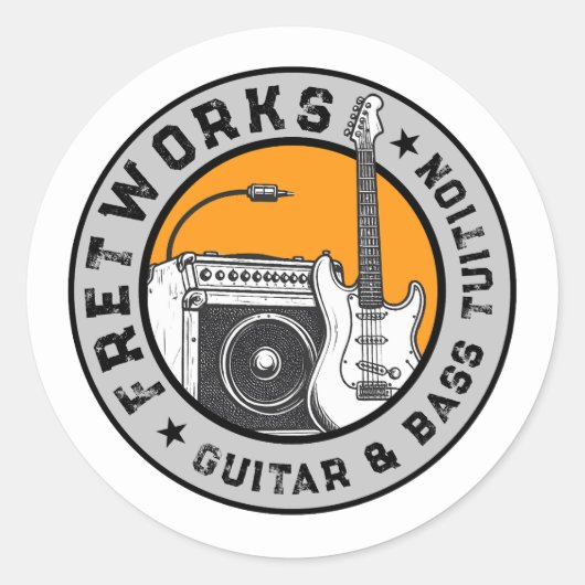 Gitarre & Bass Tuition - Fret Works Runder Aufkleber (Vorderseite)