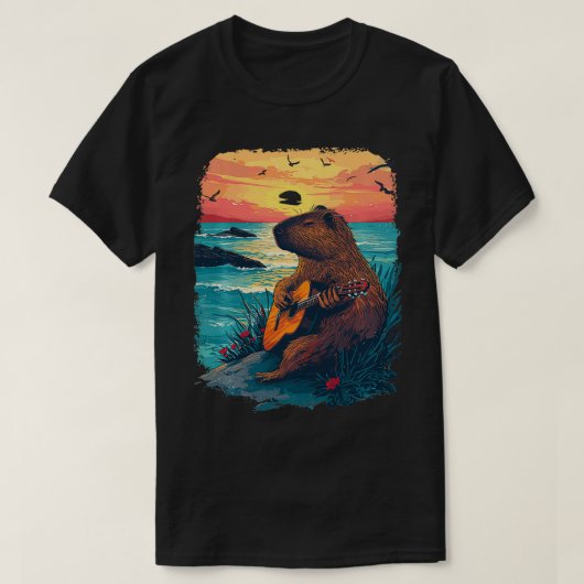Gitarre beim Capybara Tropical Sunset 1 T-Shirt (Design vorne)