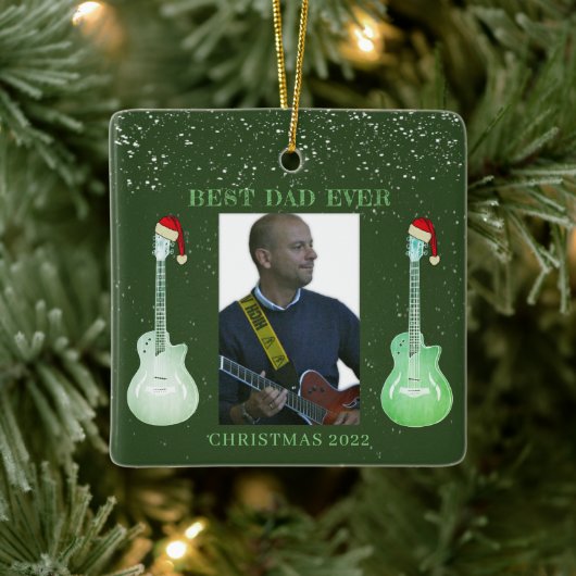Gitarre Bester Vater Weihnachten 2022 Keramikornament (Baum)