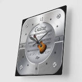 Gitarre ~ Blatt Music ~ Pinselsilber Farbe ~ Quadratische Wanduhr (Winkel)