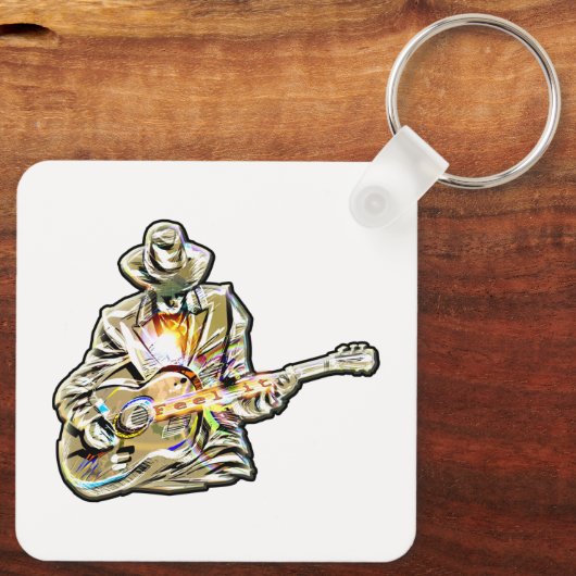 Gitarre Blues Mann - Feel it Schlüsselanhänger (Rückseite)