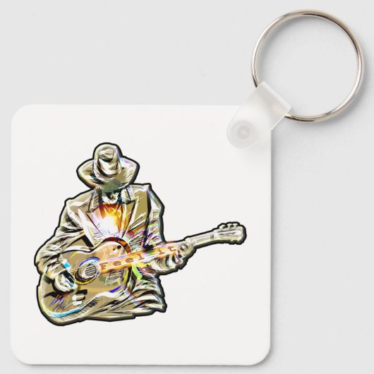 Gitarre Blues Mann - Feel it Schlüsselanhänger (Rückseite)