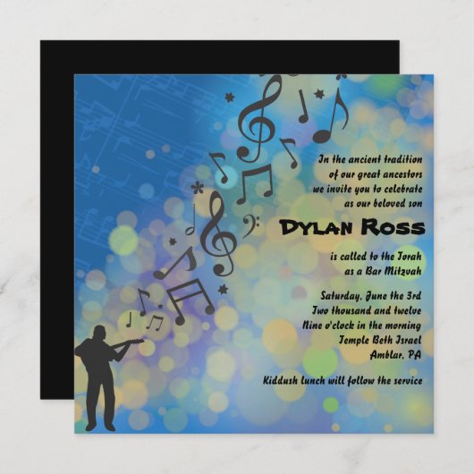 Gitarre Boy Bat Bar Mitzvah Einladung (Vorne/Hinten)
