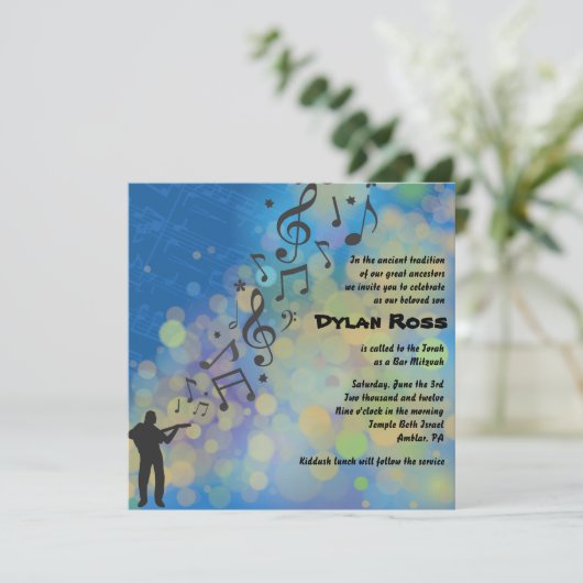 Gitarre Boy Bat Bar Mitzvah Einladung (Stehend Vorderseite)