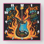 Gitarre brennen den Geist der Rockmusik Quadratische Wanduhr (Vorderseite)