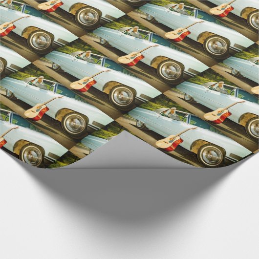 Gitarre Cadillac und Cowboy Boots drucken Geschenkpapier (Ecke)