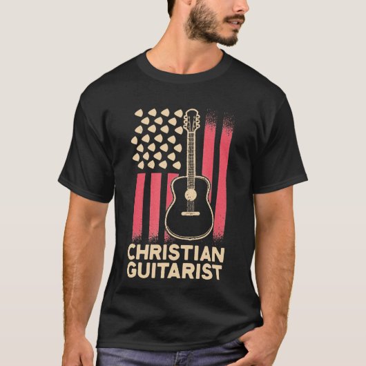 Gitarre - Christlicher Gitarrist - USA Flag Church T-Shirt (Vorderseite)