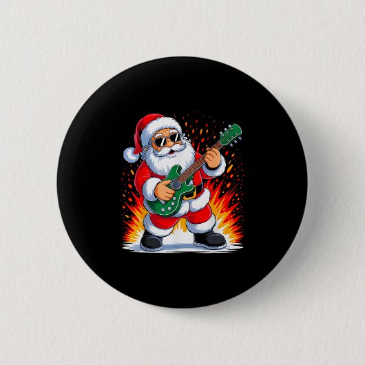 Gitarre Clic Santa Playing Drums Weihnachten Xm Button (Vorderseite)