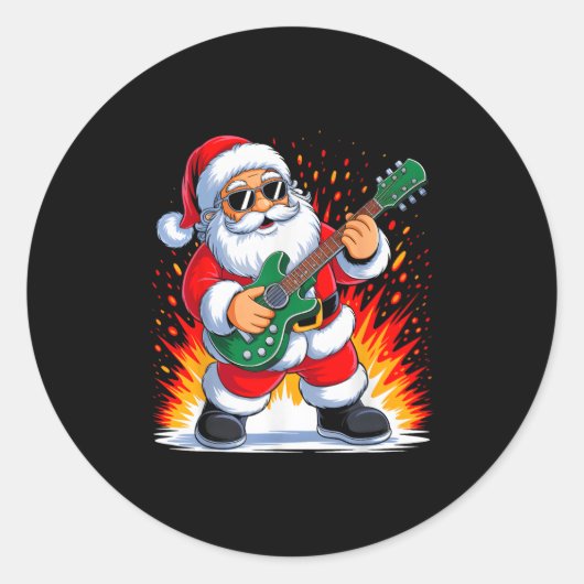 Gitarre Clic Santa Playing Drums Weihnachten Xm Runder Aufkleber (Vorderseite)