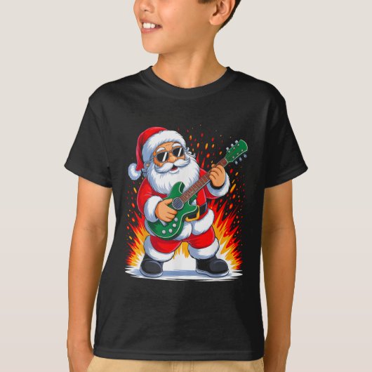 Gitarre Clic Santa Playing Drums Weihnachten Xm T-Shirt (Vorderseite)