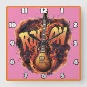 Gitarre entzündet Leidenschaft in feurigen Rock-Fe Quadratische Wanduhr (Vorderseite)