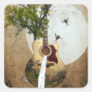 Gitarre Fantasy dekoriert Quadratischer Aufkleber