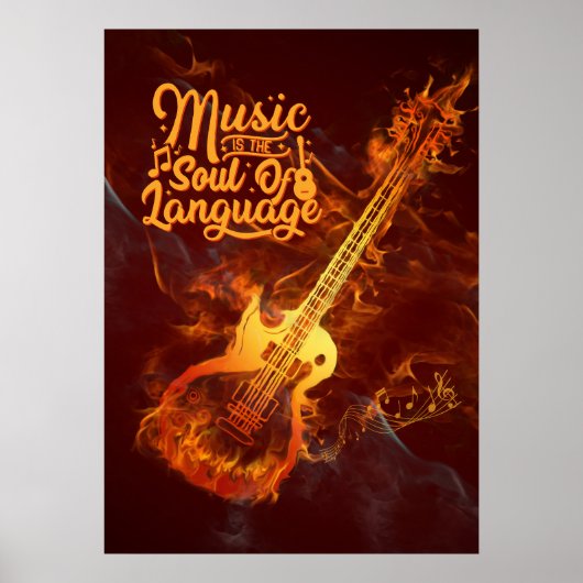 Gitarre im Feuer | Musik ist das Soul der Sprache Poster (Vorne)