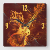 Gitarre im Feuer | Musik ist das Soul der Sprache Quadratische Wanduhr (Vorderseite)