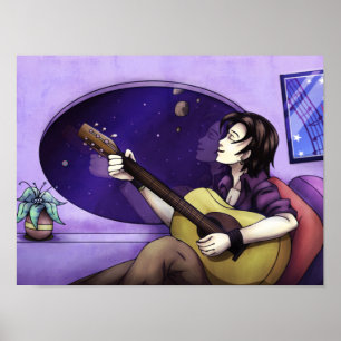 Gitarre im Weltraum spielen Poster