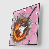 Gitarre in Flammen und Musiknoten verstrickt Quadratische Wanduhr (Winkel)